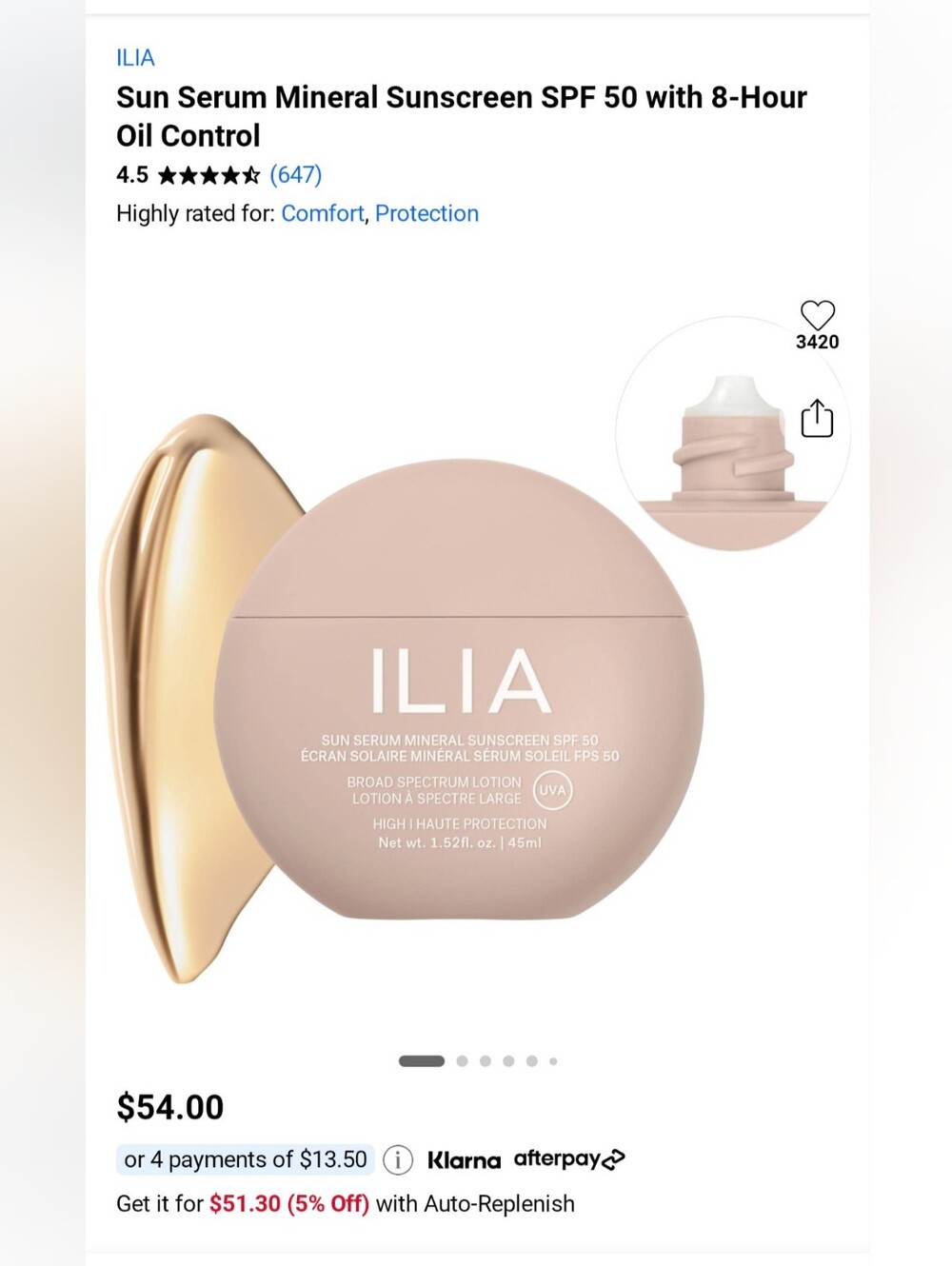 ILIA Sun Serum Mineral Sunscreen SPF 50 – light Meduim